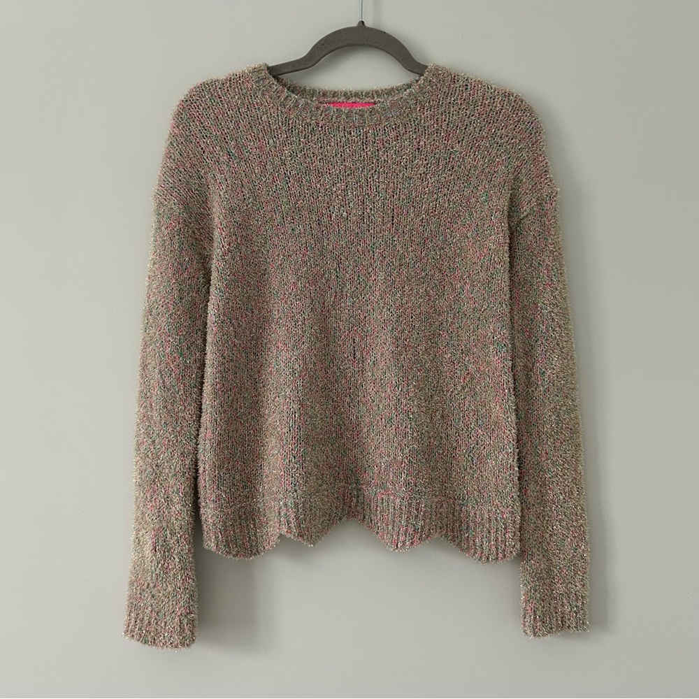 Lilly Pulitzer Gliana Knit Rainbow Metallic Thread Scalloped Hem Sweater XXS